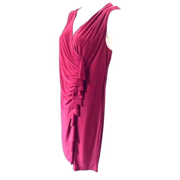 Midnight Velvet Stretchy Fuchsia Pink Cascade Draped Office NIght Out Dress - Picture 6 of 12